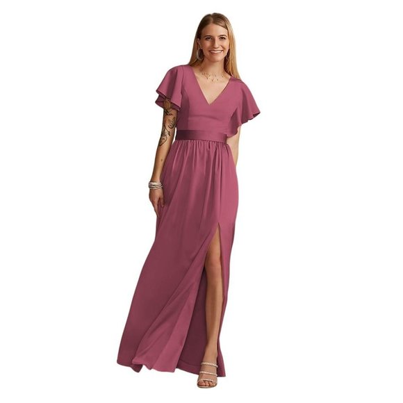 Davids Bridal Bridesmaid Dress Flutter Sleeve Chianti F20347 sz 0 Mauve Prom - Picture 1 of 9